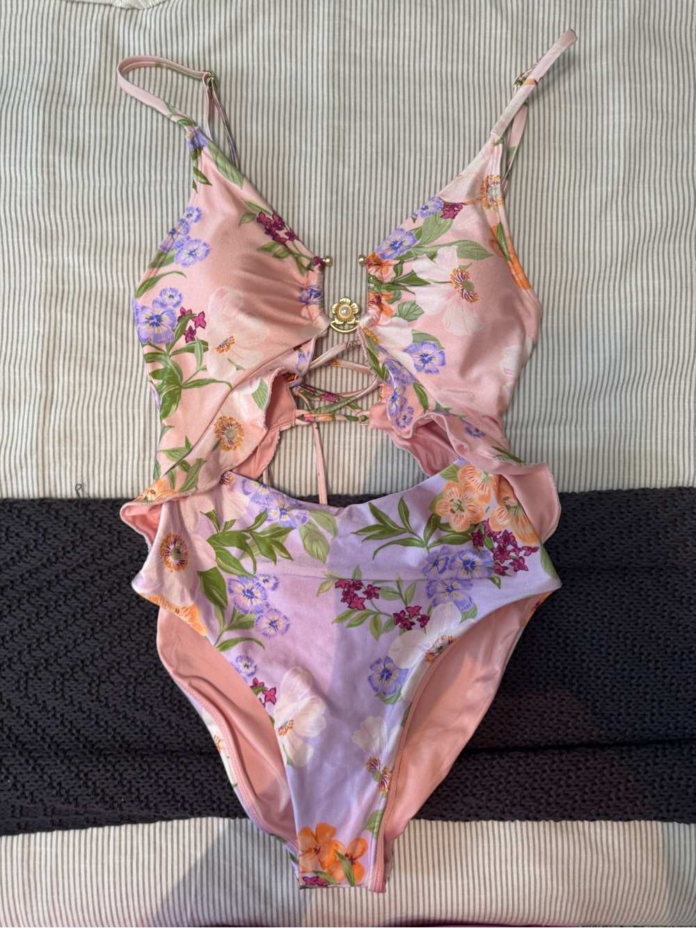 Altar'd State Pink Floral Lace-Up One-Piece swim